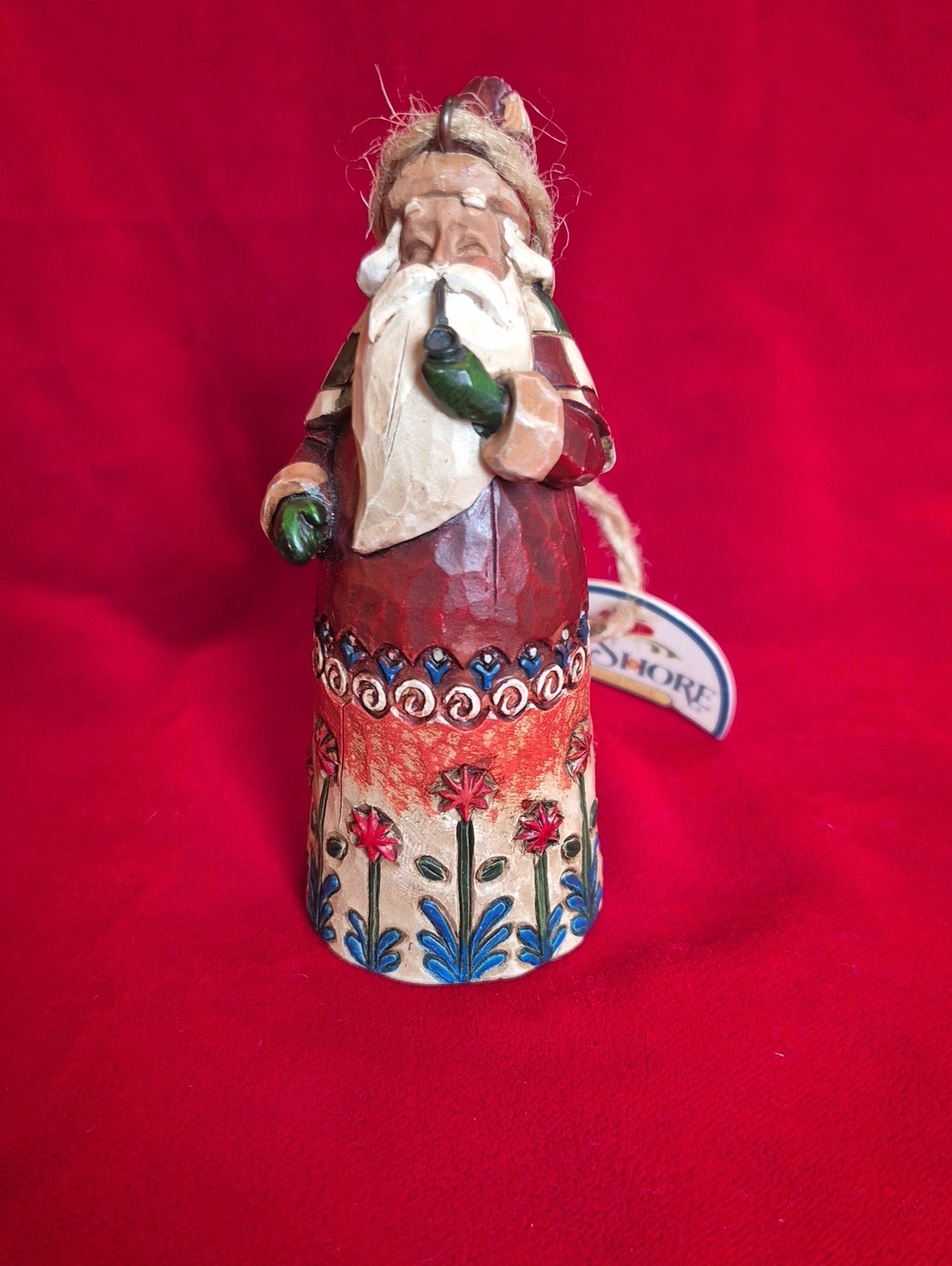 Jim Shore Red & Cream Floral Santa Figurine - Holiday Home Decor